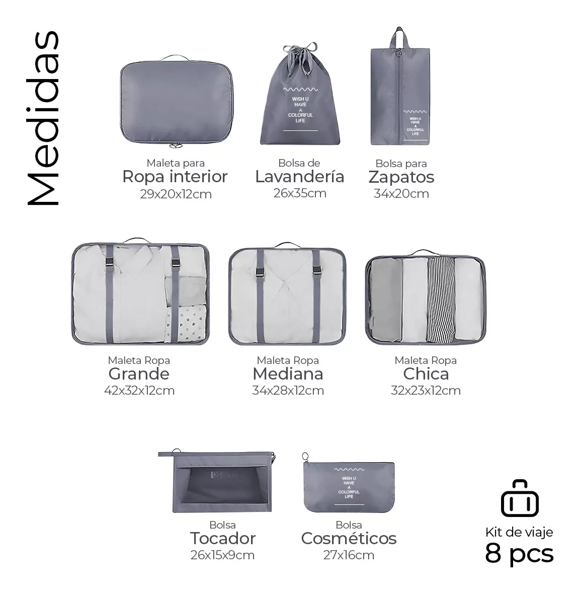 Set 8 Pz Organizador de Maleta.